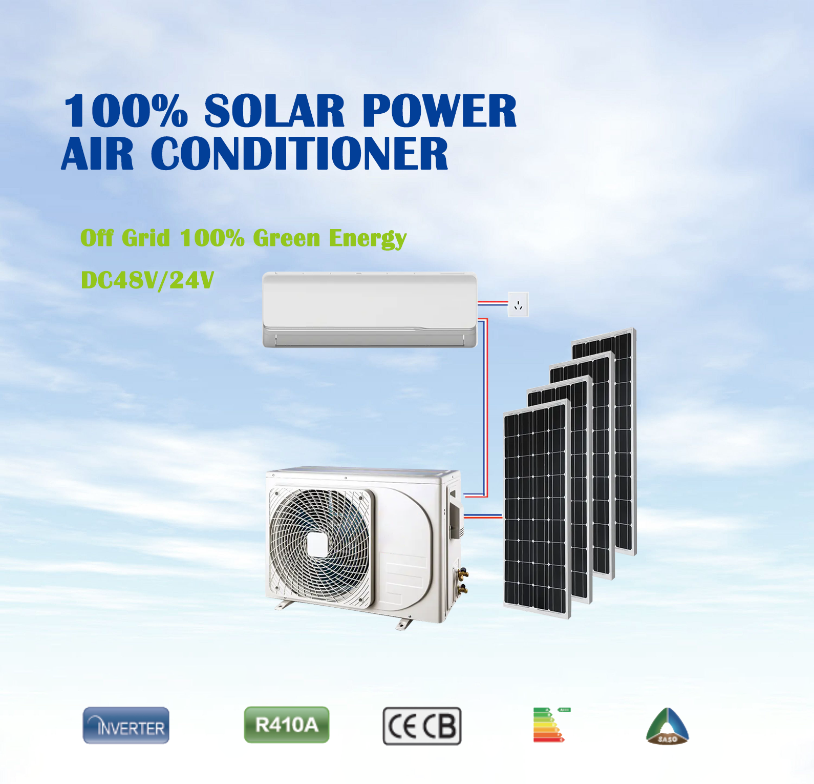 OFF-Grid 48V Solar AC DC Units Air Conditioner Hybrid Solar Power Wall Split Air Conditioning manufacture